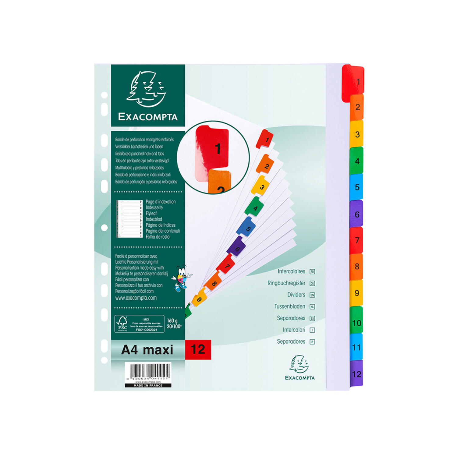Separatore Intercalare Numerico in Cartoncino da 160 gr f.to A4 Maxi EXACOMPTA