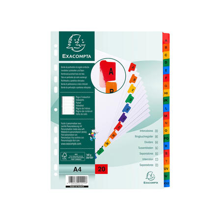 Separatore Intercalare Alfabetico A-Z in Cartoncino da 160 gr f.to A4 EXACOMPTA