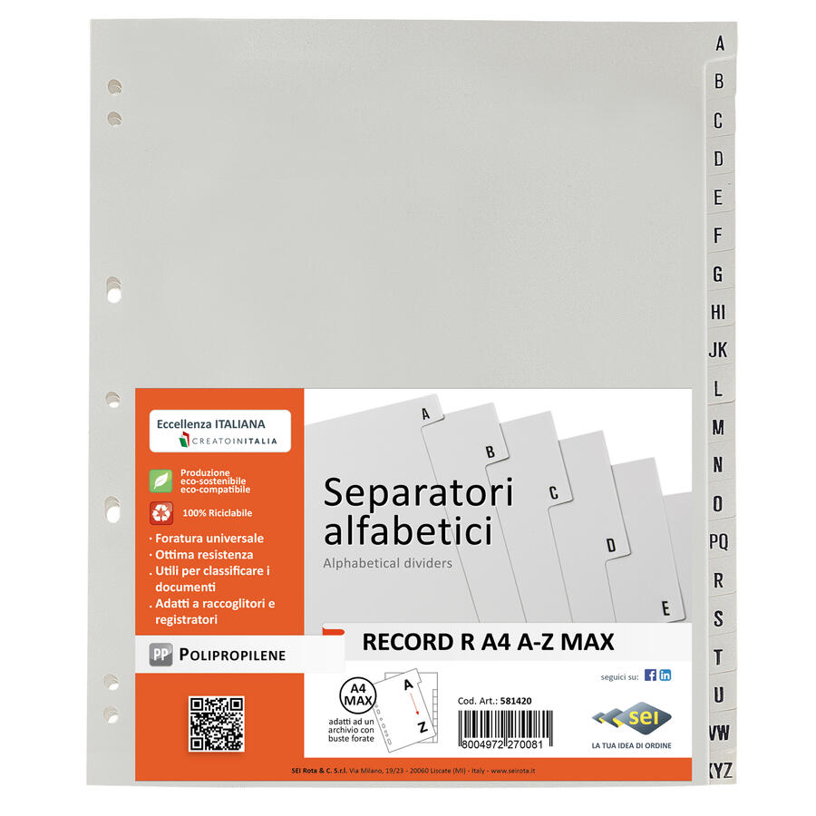 Separatore Intercalare Alfabetico Record in PPL f.to A4 Maxi SEI ROTA
