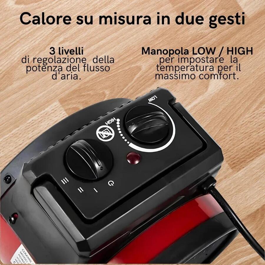 Stufa Elettrica portatile a 3 livelli di riscaldamento regolabile 2000W