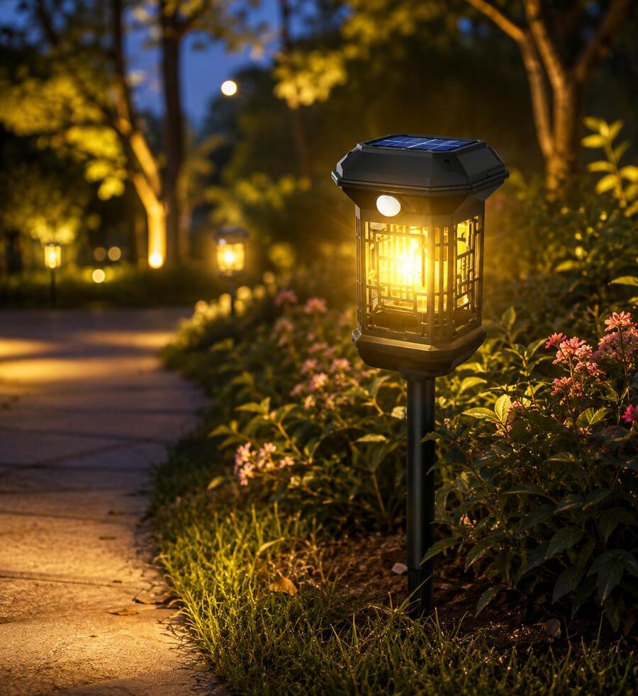 LAMPADA SOLARE DA GIARDINO CON SENSORE DI MOVIMENTO PICCHETTO USO ESTERNO VIALETTI