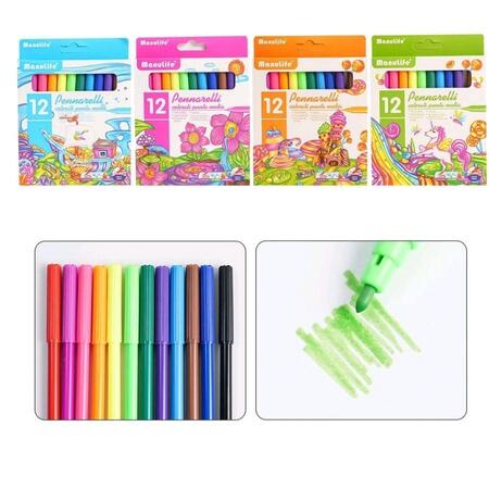 Set di 12 Pennarelli in Vari colori vivaci con punta media per Disegno Scuola Ufficio