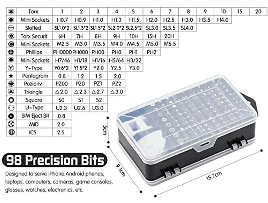 Kit Cacciaviti di Precisione 115 in 1 – Set Completo per Riparazione Smartphone iPhone PC Computer ed Elettronica