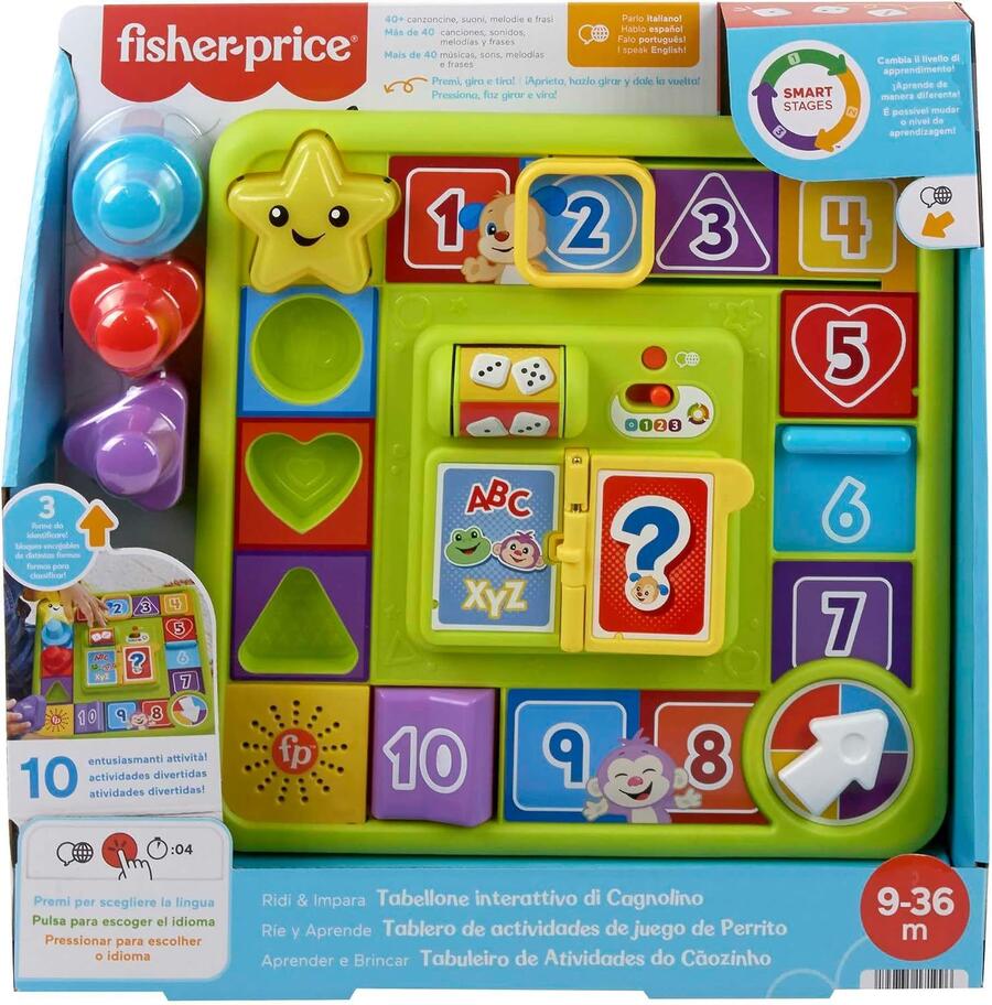 Fisher-Price - Pannello Interattivo di Cagnolino, versione multilingue, gioco sensoriale per neonati con luci e contenuti didattici Smart Stages, giocattolo per bambini, 9+ mesi