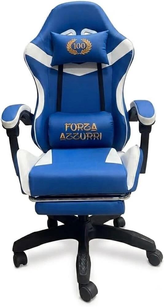 Sedia Gaming Centenario Ergonomica Azzurri Napoli Scrivania con Poggiapiedi Estraibile 