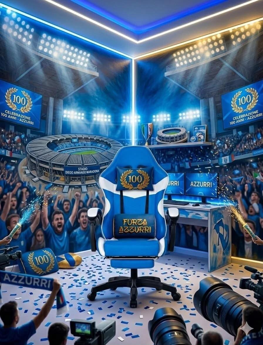 Sedia Gaming Centenario Ergonomica Azzurri Napoli Scrivania con Poggiapiedi Estraibile 