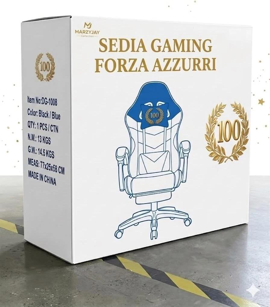 Sedia Gaming Centenario Ergonomica Azzurri Napoli Scrivania con Poggiapiedi Estraibile 