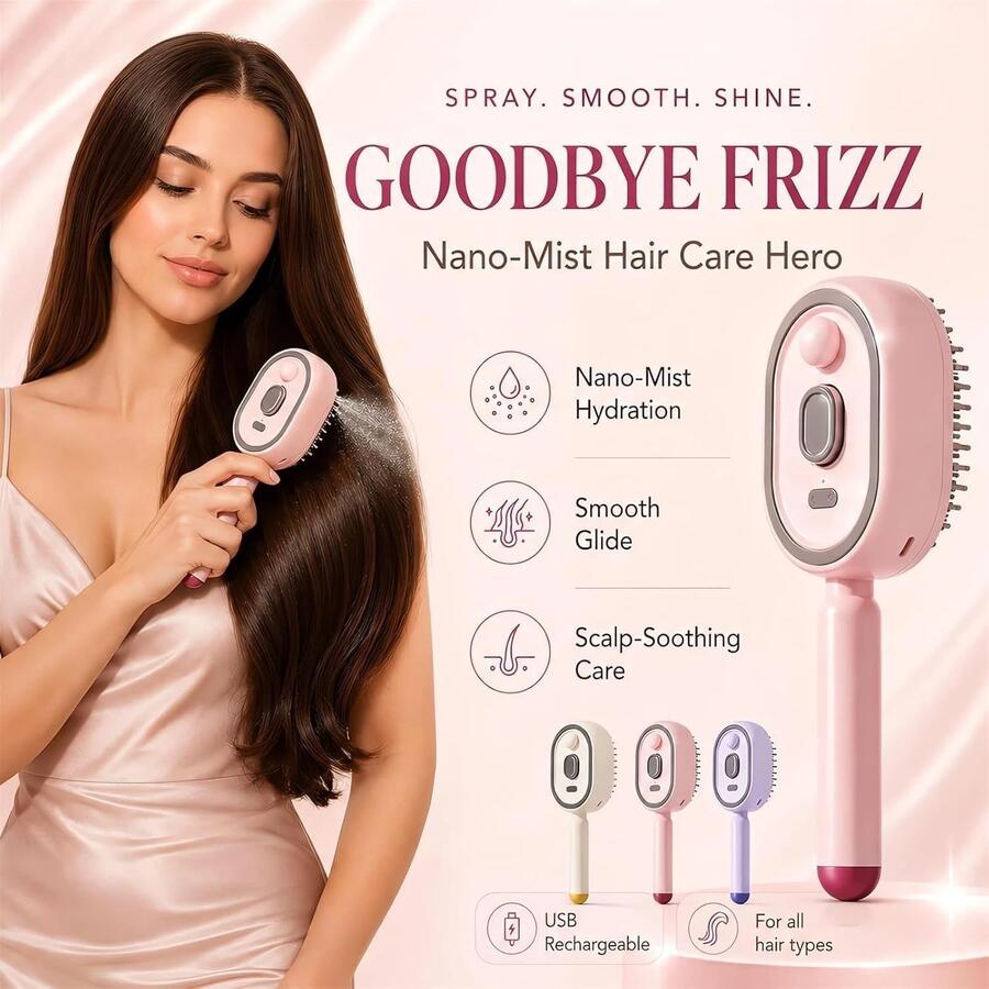 SPAZZOLA MASSAGGIANTE E LISCIANTE PER CAPELLI A VAPORE PORTATILE E RICARICABILE SENZA FILI
