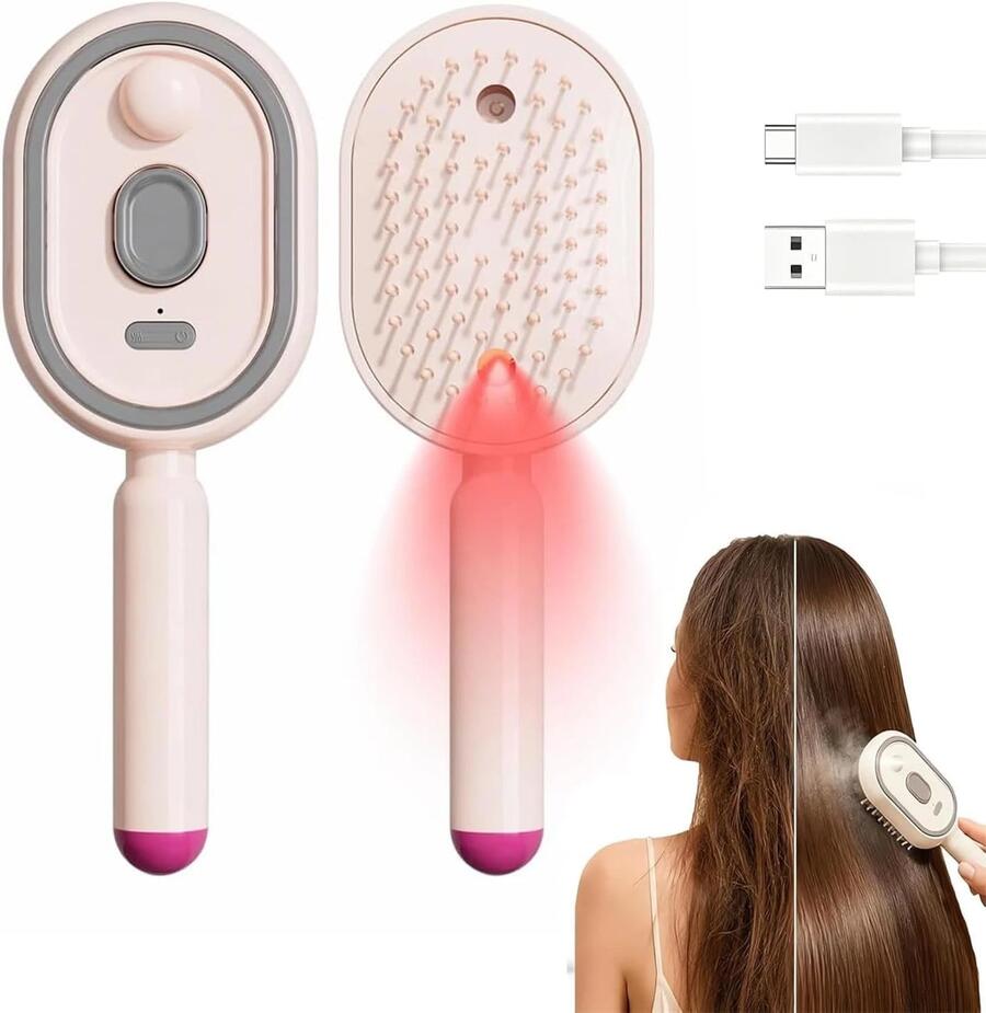 SPAZZOLA MASSAGGIANTE E LISCIANTE PER CAPELLI A VAPORE PORTATILE E RICARICABILE SENZA FILI