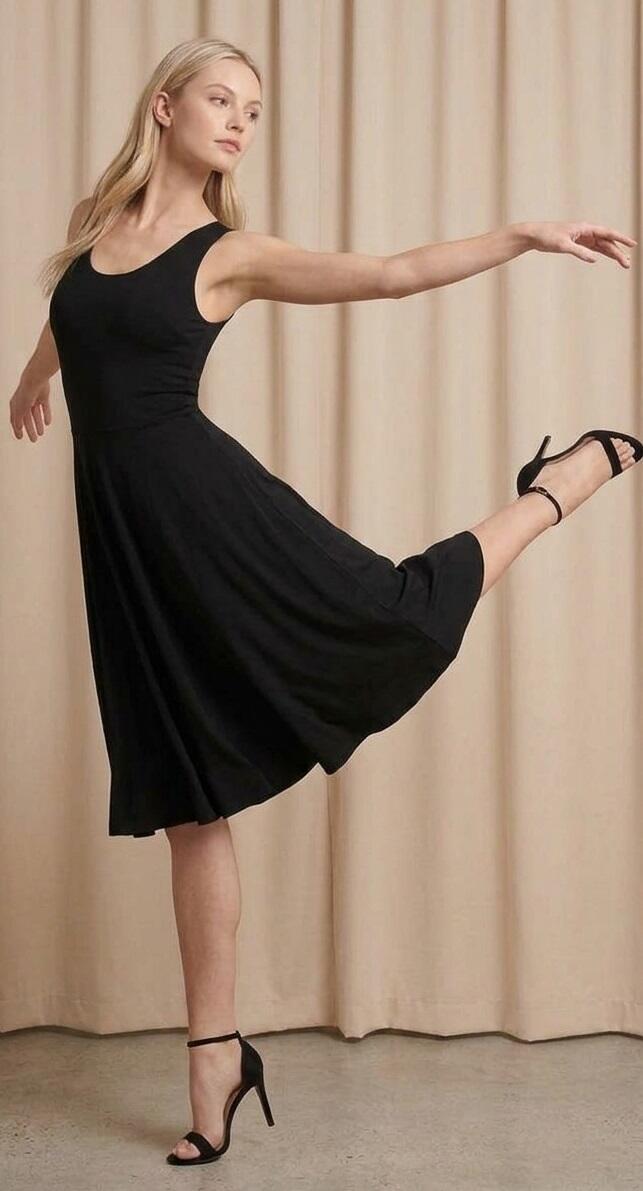 4-0175 Sleeveless flared dance dress in stretchy technical jersey fabric
