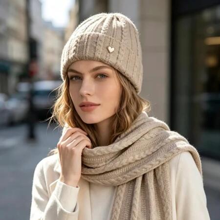 Set berretto e sciarpa in maglia CAMMELLO