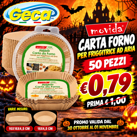 MOVIDA CARTA FORNO PER FRIGGITRICE AD ARIA 50 PEZZI (Confezione da 36 pezzi) 