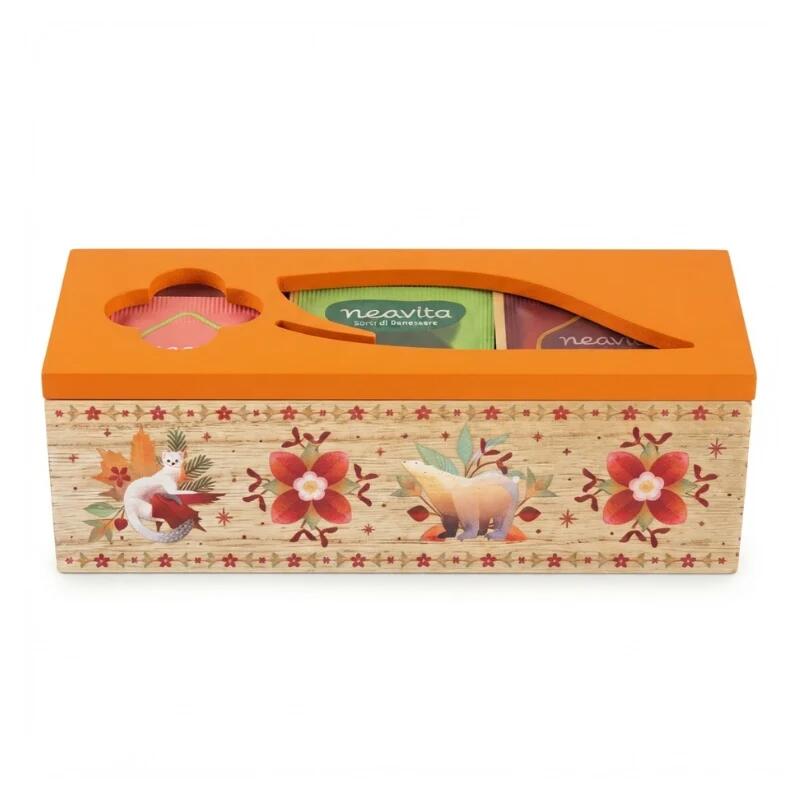 Neavita Cofanetto "Tisana Collection" In Legno Arancione 3 Scomparti 15 Bustine