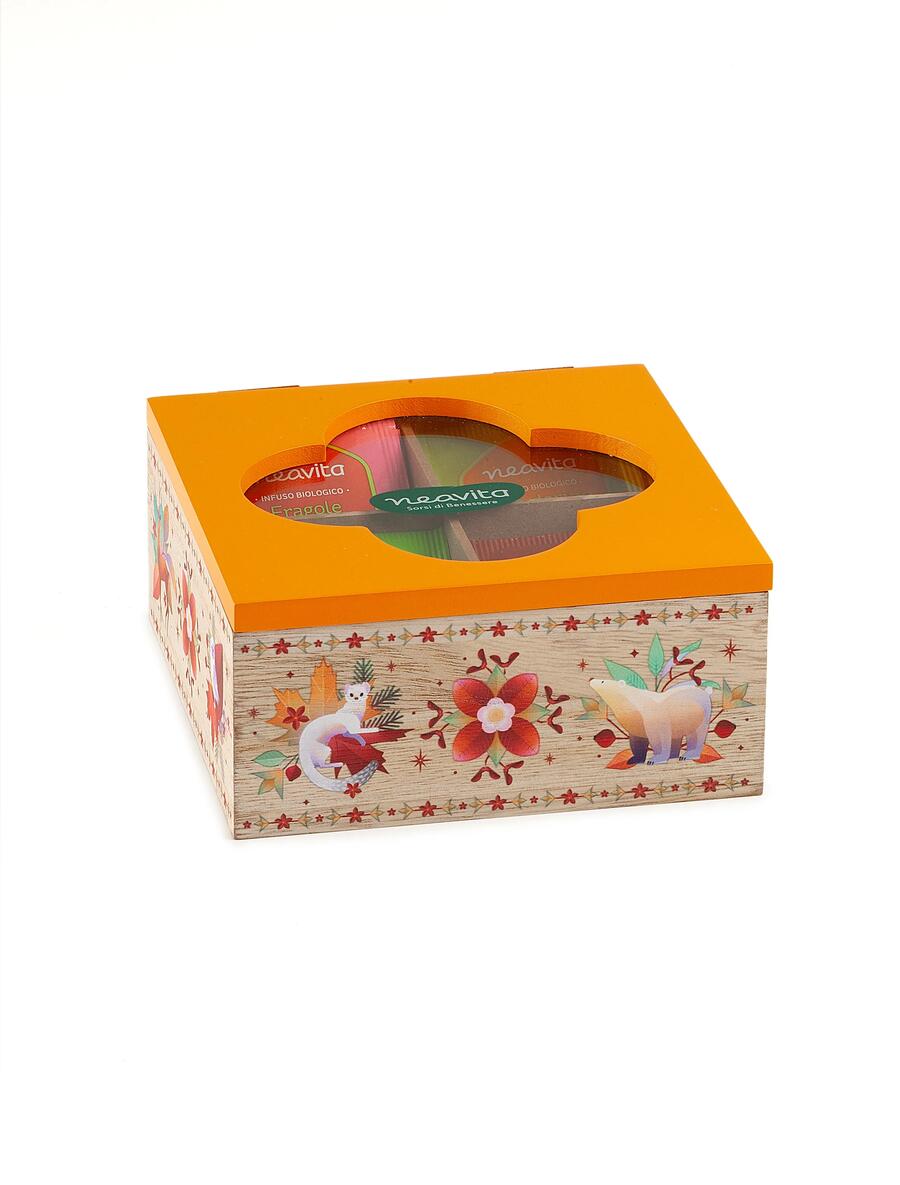 Neavita Cofanetto "Tisana Collection" In Legno Arancione 4 Scomparti 20 Bustine