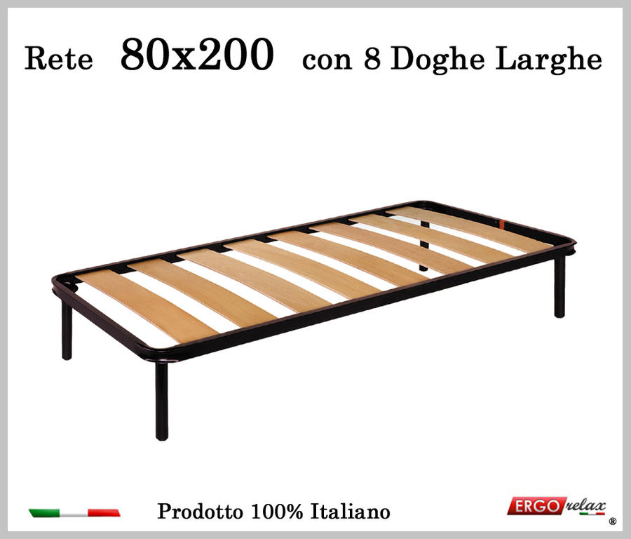 Rete a 8 doghe larghe in faggio da Cm 80x200 cm. 100% Made in Italy