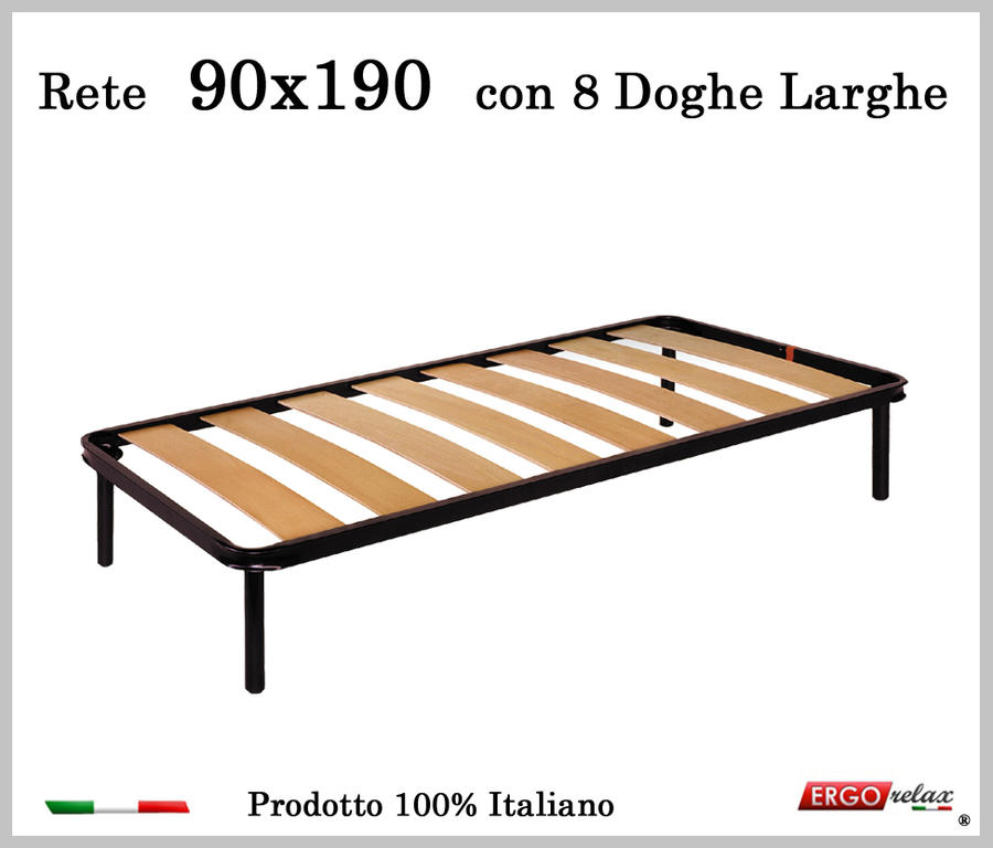 Rete a 8 doghe larghe in faggio da Cm 90x190 cm. 100% Made in Italy