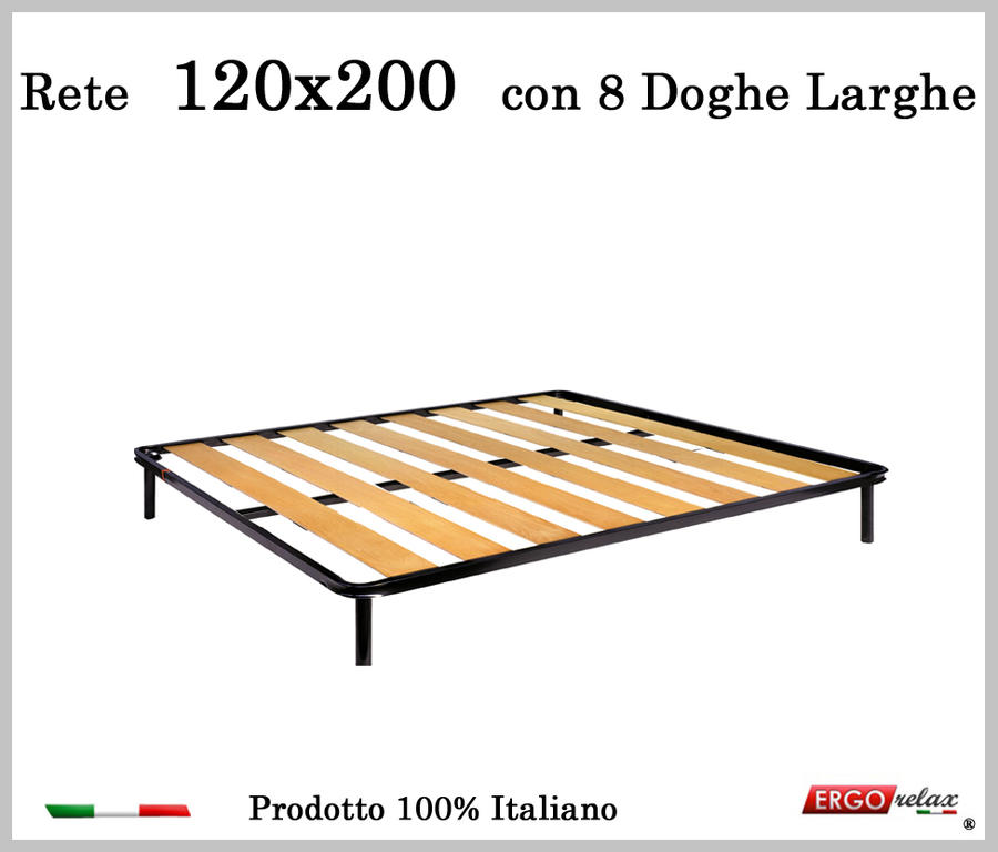 Rete a 8 doghe larghe in faggio da Cm 120x200 cm. 100% Made in Italy