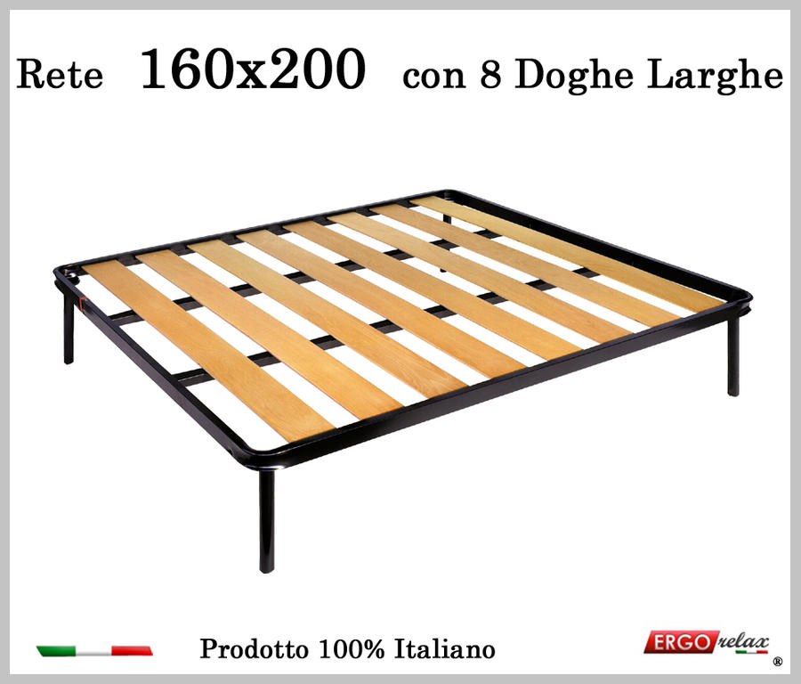 Rete a 8 doghe larghe in faggio da Cm 160x200 cm. 100% Made in Italy