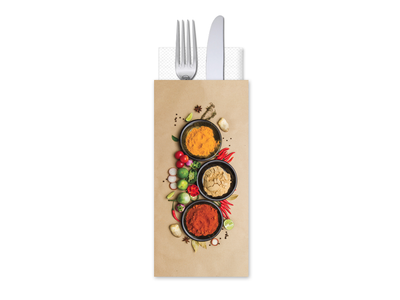 Busta Porta Posate con tovagliolo bianco all'interno Disegno Chilly Peppers  conf.500 PZ.