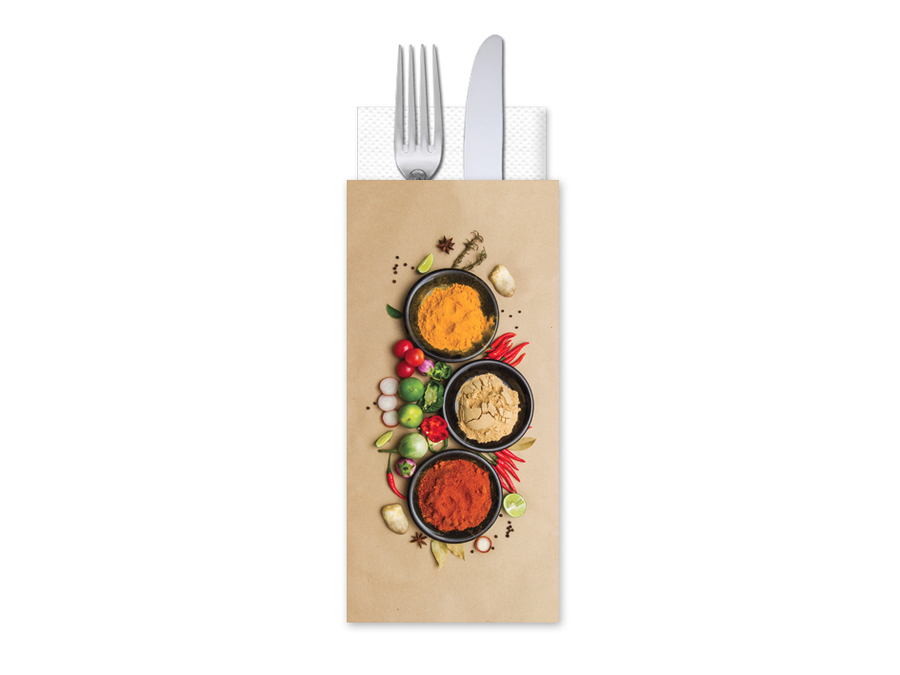 Busta Porta Posate con tovagliolo bianco all'interno Disegno Chilly Peppers  conf.500 PZ.