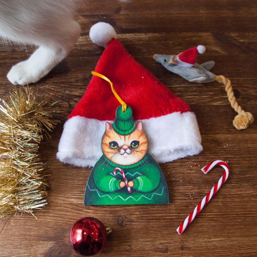 Palla di Natale gatto con bastoncino di zucchero