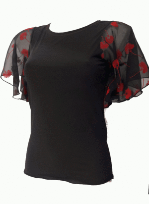da indossare per feste con scollo rotondo taglie 40-56 Maglietta da donna in tulle con maniche a sbuffo e volant