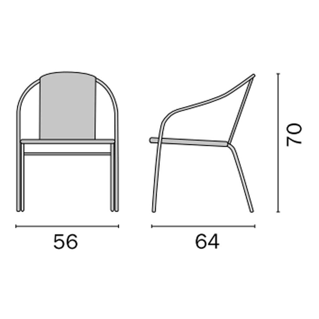 P 64 cm A 70 cm Sedia da giardino Impilabile Moia CC 29 Sedia Contract per comunit/à ed esercizi pubblici Struttura In Alluminio con Tubo /Ø 28 X 1,5 mm e Wicker Intrecciato Avana Spazzolato Dimensioni L 56 cm