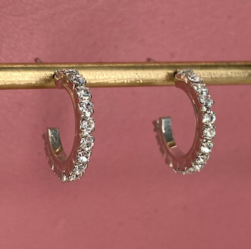 ORECCHINO A LOBO STRASS MINI ARGENTO