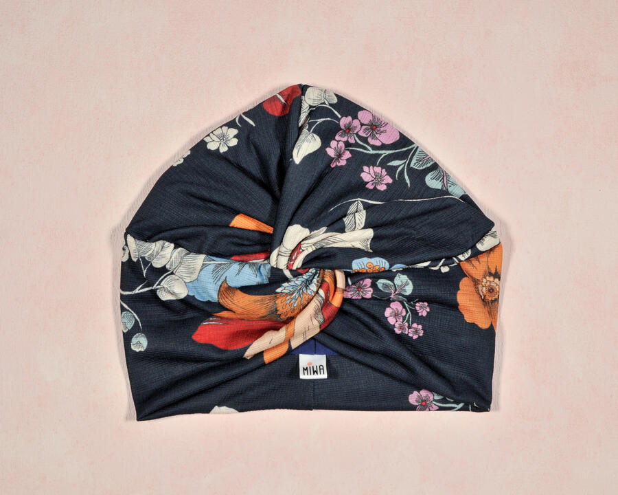 Turbante blu fiori