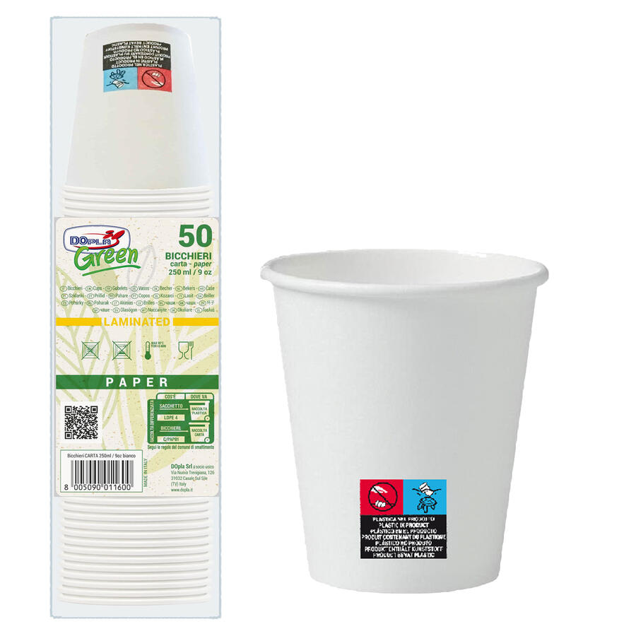 Bicchieri in Carta Bianchi linea Green DOPLA - conf. 50 pz