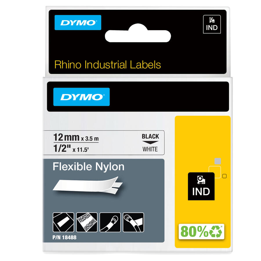 NASTRO NYLON FLESSIBILE  3.5mt nero su bianco RHINO