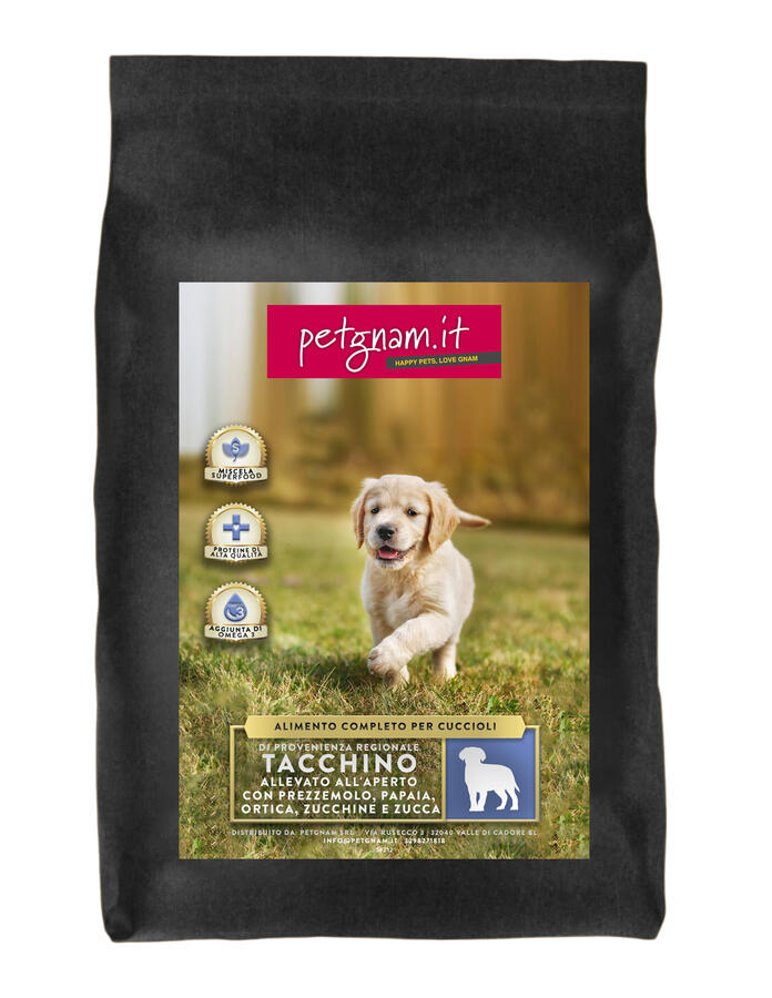 Petgnam crocchette • Puppy Grain Free • TACCHINO + Prezzemolo, papaia, ortica, zucchine, zucca - Cuccioli