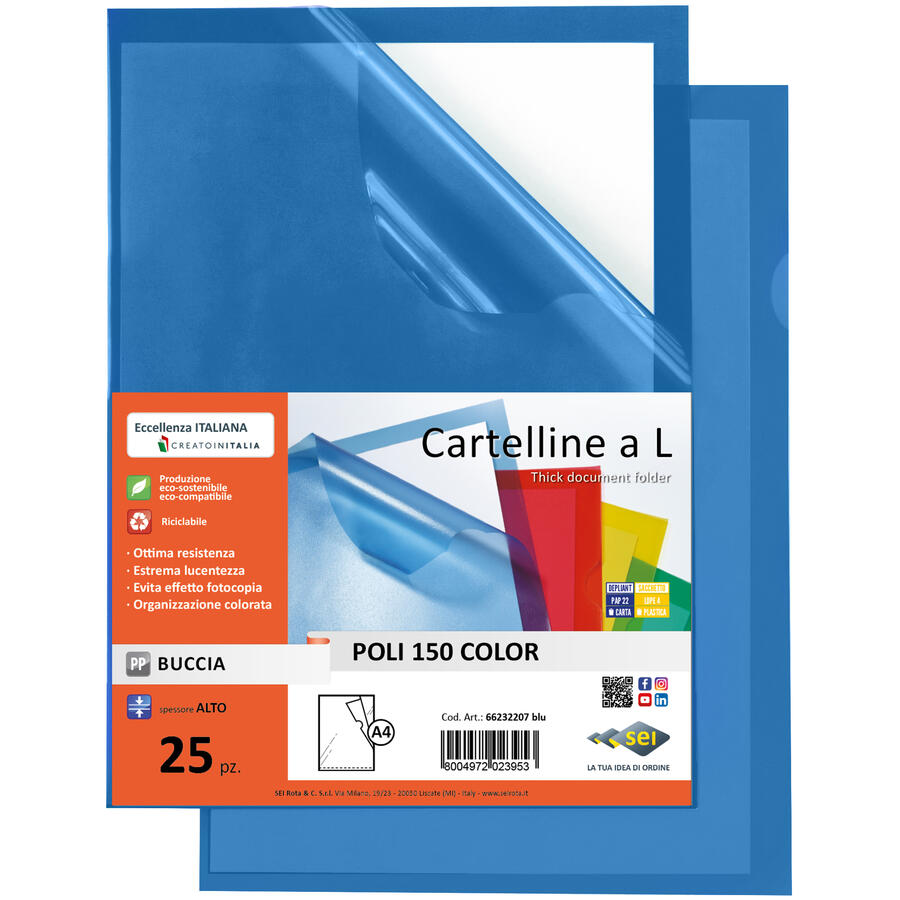 Cartelline Fondo Colorato Aperte a "L" SEI ROTA - conf. 25 pz