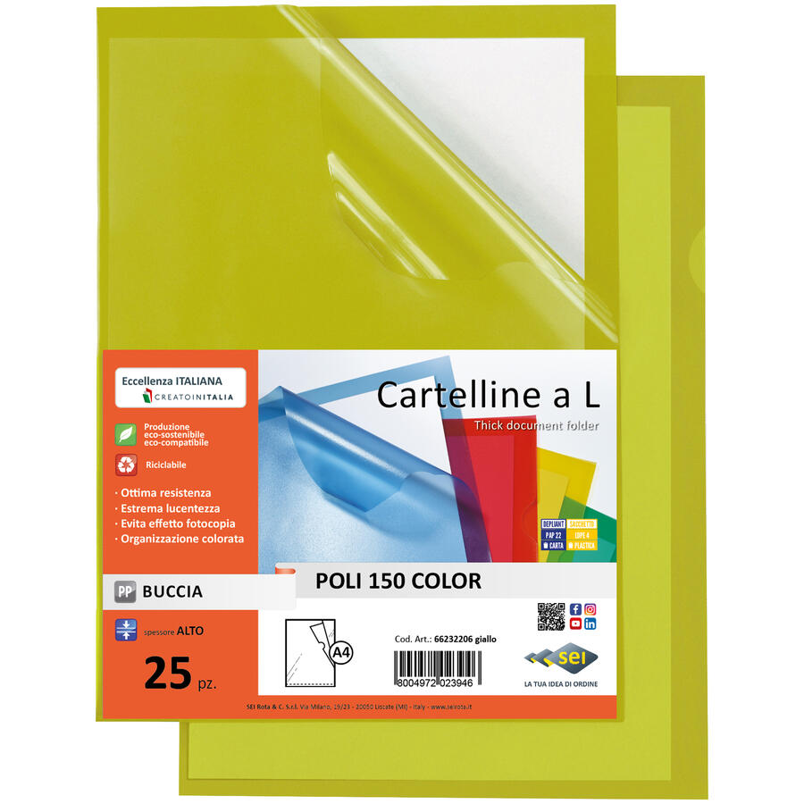 Cartelline Fondo Colorato Aperte a "L" SEI ROTA - conf. 25 pz