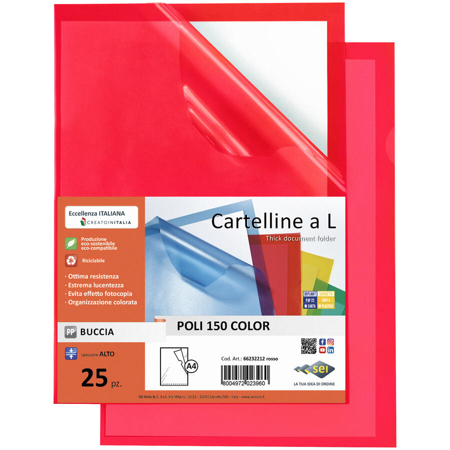 Cartelline Fondo Colorato Aperte a "L" SEI ROTA - conf. 25 pz