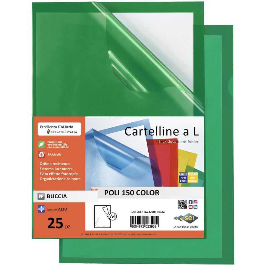 Cartelline Fondo Colorato Aperte a "L" SEI ROTA - conf. 25 pz