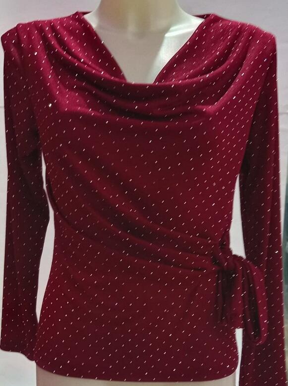 Long-sleeved elastic sweater with silver highlights, plus size 6-0048