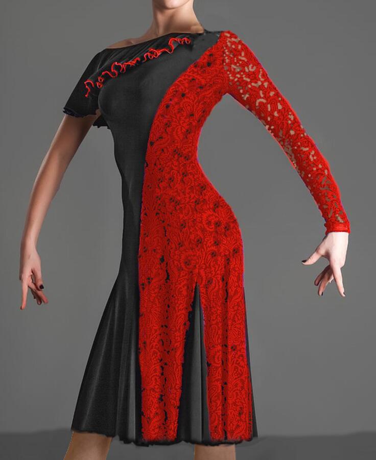 Dress with lace panels and sleeves in technical jersey U361C