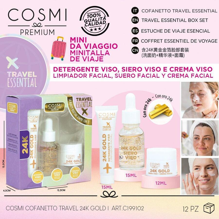 COSMI COFANETTO TRAVEL DETERGENTE VISO DA 15 ml+SIERO DA 15 ml+CREMA VISO DA 12 ml
 [Quantità minima per ordine è di 12 pezzi]