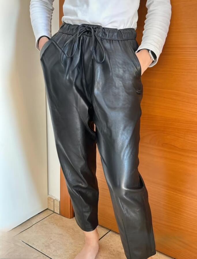 Pantalone ecopelle sigaretta  con laccetto in vita vari colori taglie S/M - M/L - L/XL