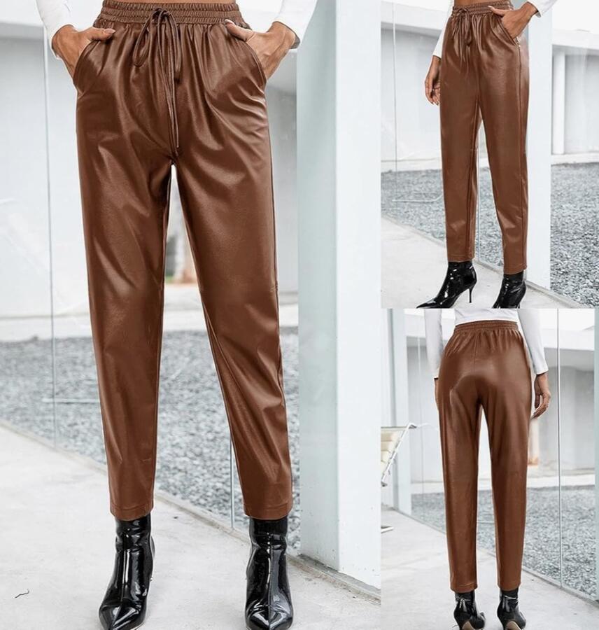 Pantalone ecopelle sigaretta  con laccetto in vita vari colori taglie S/M - M/L - L/XL