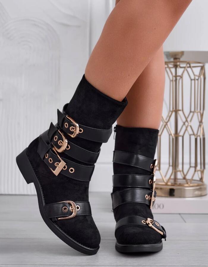 Stivaletto anfibio con fibbie oro