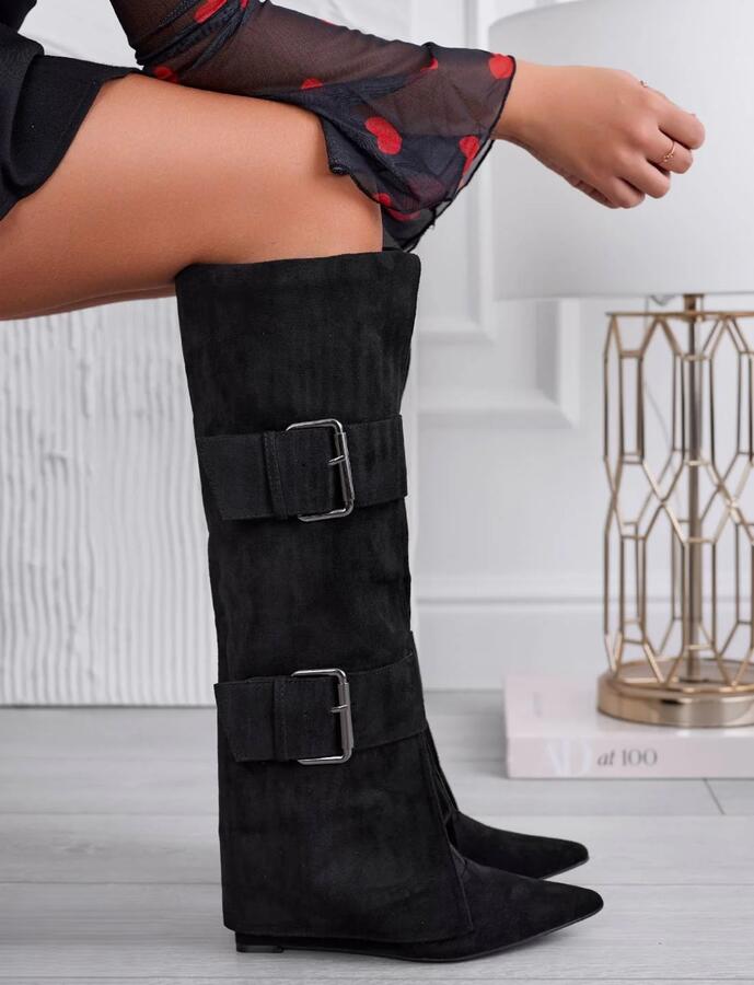 Stivale camoscio con 2 fibbie tacco modell camperos