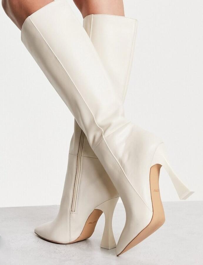 Stivale alto ecopelle tacco da 80 quadrato a piramide