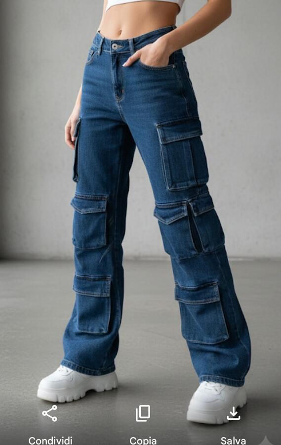 Jeans cargo multitasche blu scuro e nero taglie XS - XL