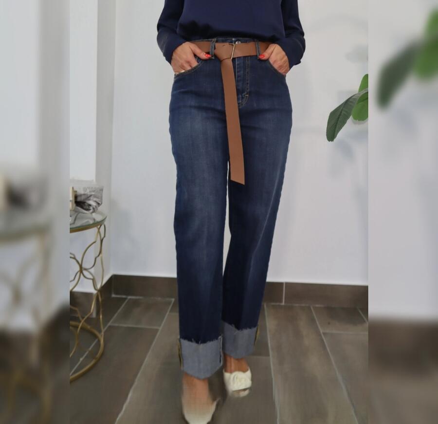 Jeans blu con piegone alto taglie dalla XS alla XL