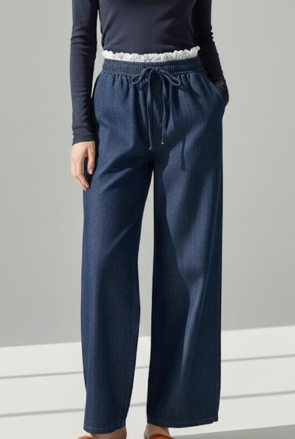 Jeans palazzp con laccetto e pizzo al bustino taglie dalla S/M M/L L/XL