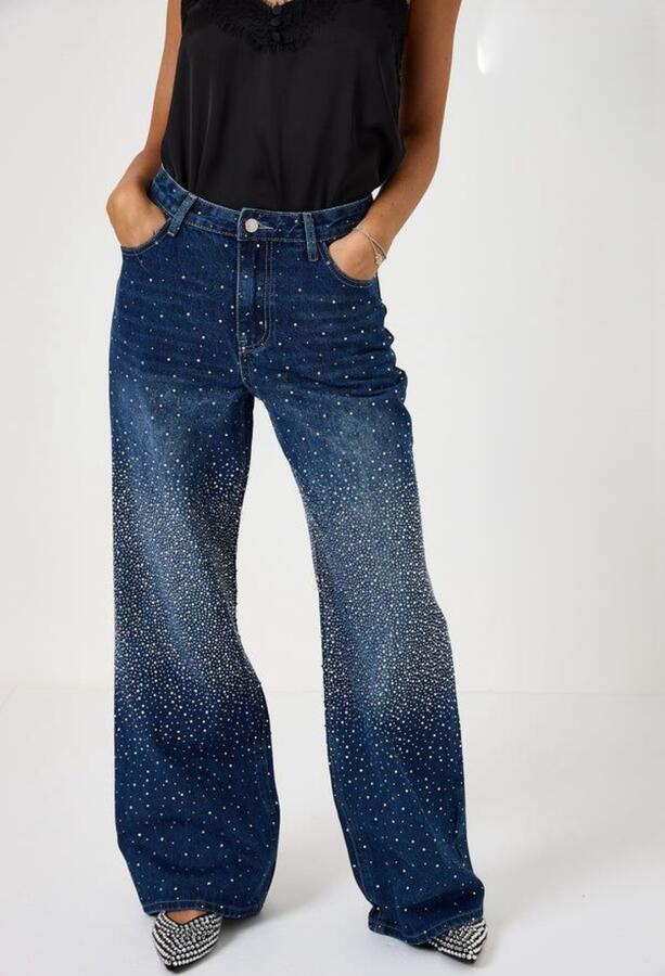 Jeans palazzo con strass luccicanti taglie dalla XS alla XL