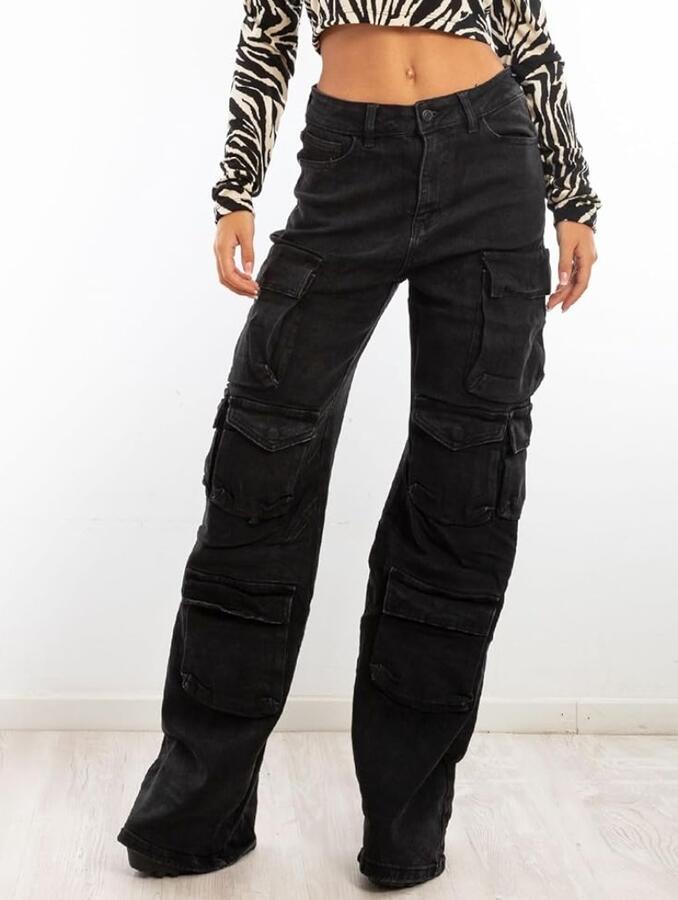 Jeans cargo multitasche blu scuro e nero taglie XS - XL