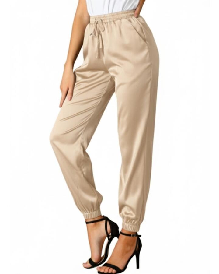 pantalone di raso con elastico in vita e caviglia vari colri taglia unica